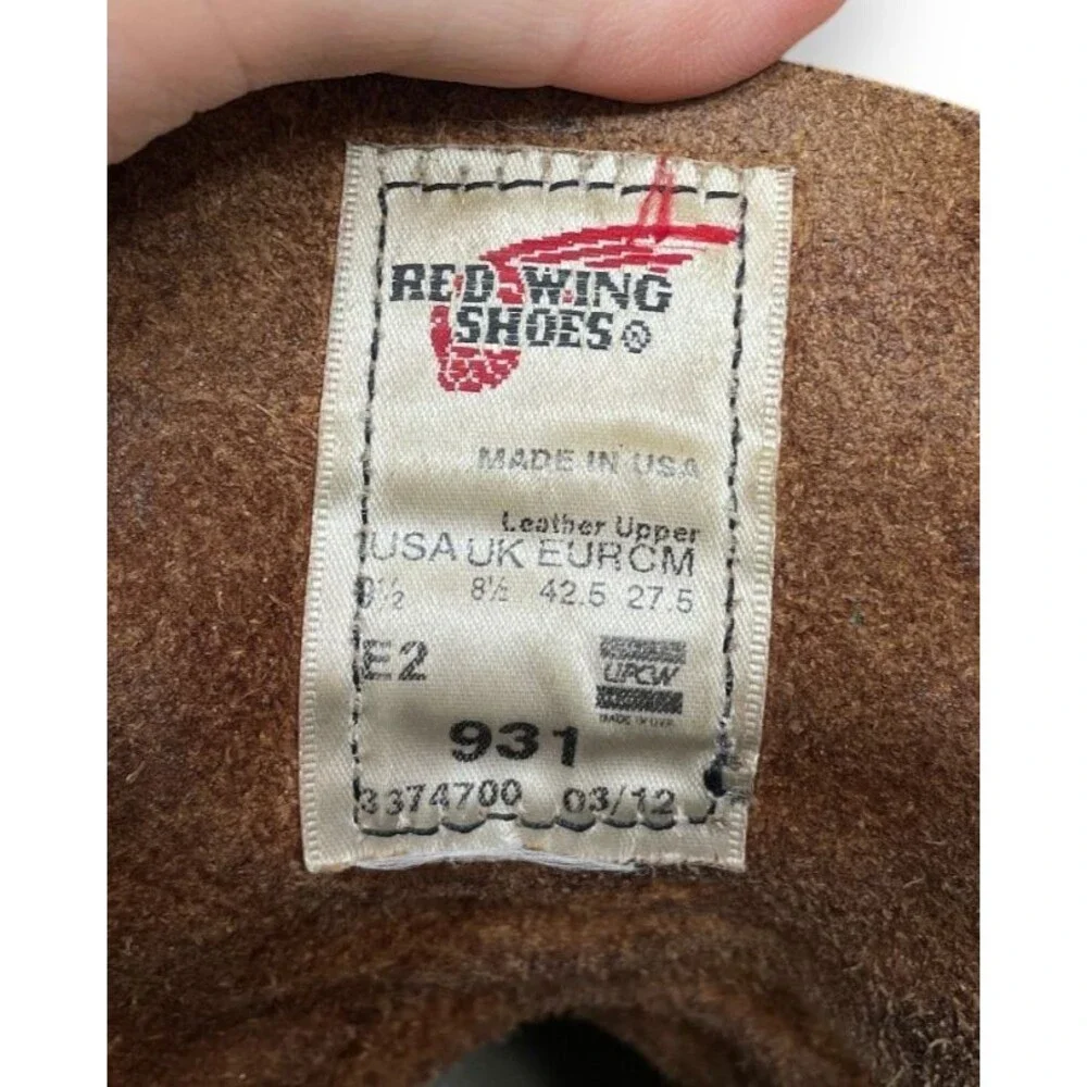 Vintage Red Wing 931 Supersole Boots Mens 9.5 EE E2 Brown Leather Lace Work USA